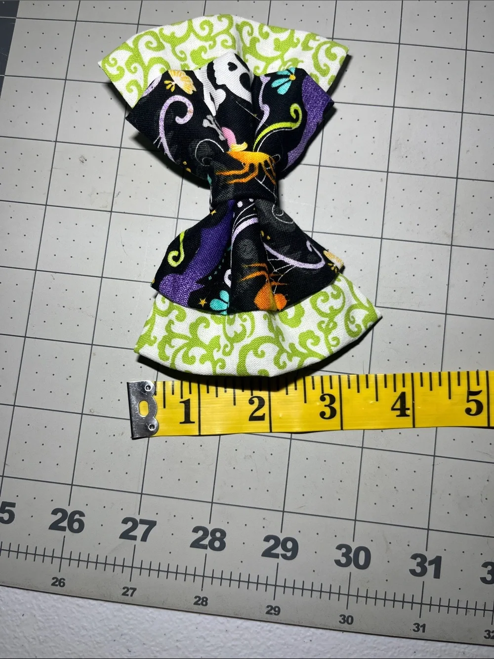 Kids Halloween Fabric Hair Bow - Black & Lime Green